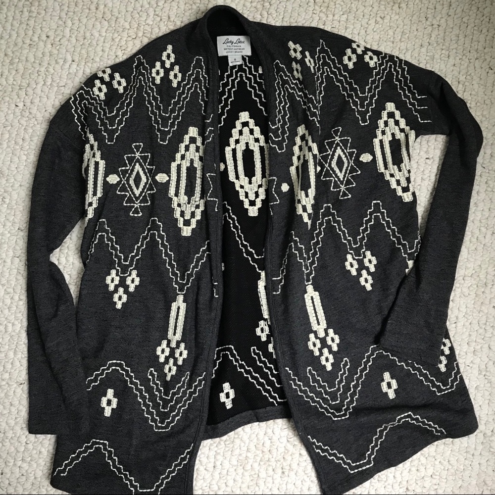 Lucky Brand Embroidered drape cardigan